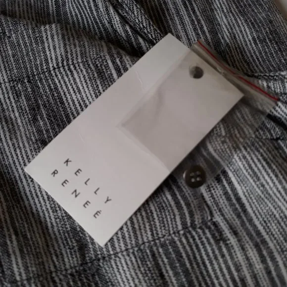 Kelly Renee Womens Linen Blend Striped Sleeveless Black/White Shorts Romper Sz S - Picture 10 of 11